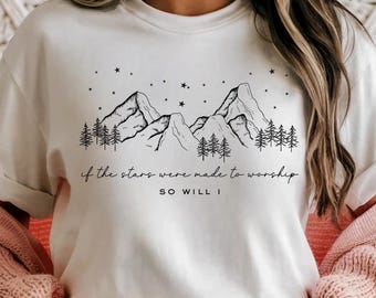 Bible Verse Png, If The Stars Were Made To Worship PNG, Christian Quote Png, Faith T-Shirt, Religious, Bible Verse Shirt, Mountain Line Art