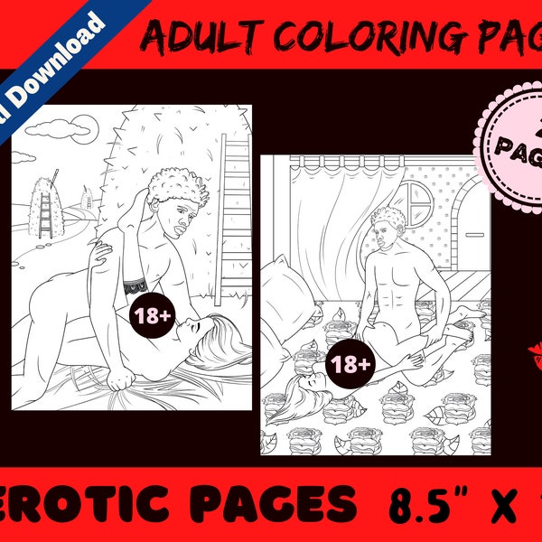 2 Adult Erotic Coloring Pages - Naughty PDF Digital Printable Pages for Boys, Girls, Women, Bachelorette Party - For Personal Use Only