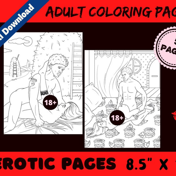 5 pages de coloriage érotiques Black Man - Pages imprimables numériques PDF coquines pour garçons, filles, femmes, enterrement de vie de jeune fille - pour un usage personnel uniquement