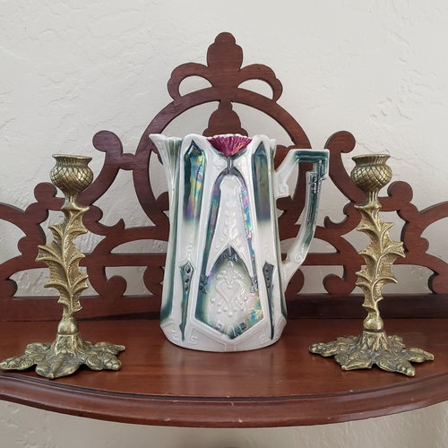 Vintage Ceramic Jug and shops Brass Candle Holders