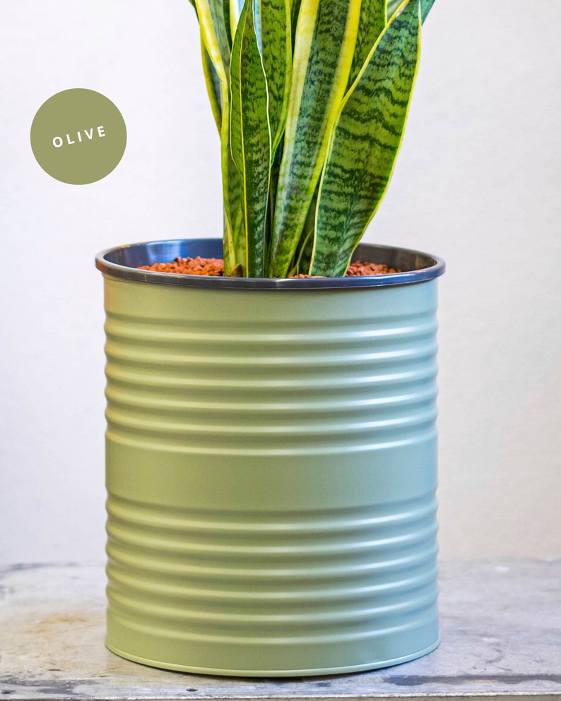 Großer Übertopf für drinnen und draußen Upcycling Blumenvase grün Minimalistisch Bild 3