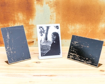 Photo holder 10x15 made of metal, black / white - portrait & landscape format - upcycling - patina