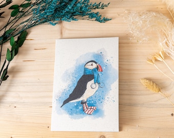 Handmade notebook made of grass paper - puffins