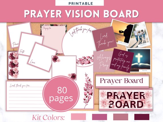 Pink Floral Prayer Vision Board Kit: Christian Collage (Digital Download)