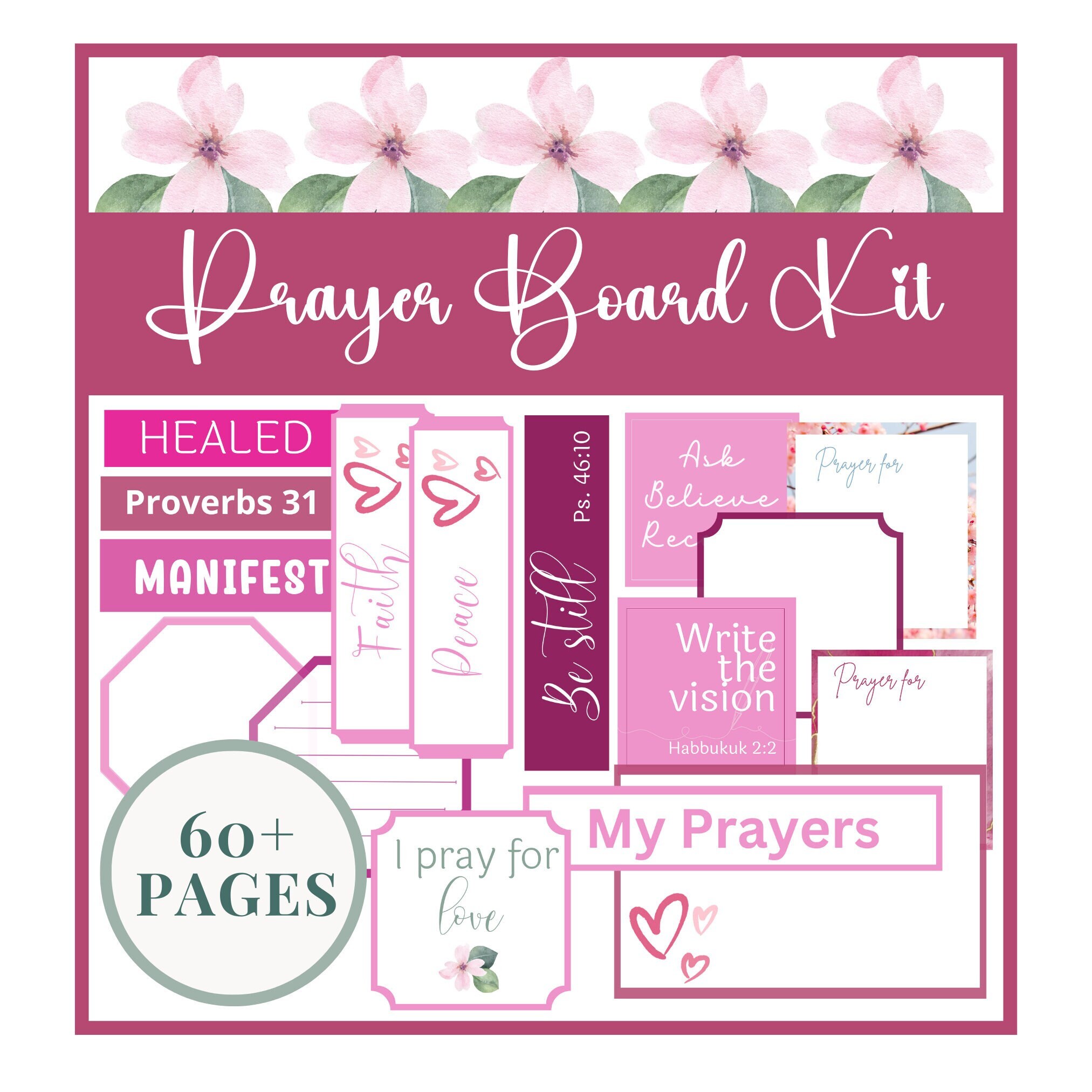 Prayer Board Printable, Daily Prayer Board, Prayer Board Headings & Words,  Christian Bulletin Board, Words of Faith 