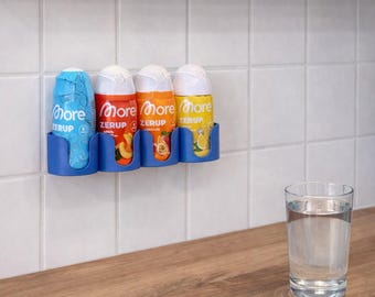 More Zerup Wall Mounted Holder for 4 Bottles – 3D Printed Syrup Holder – Self-Adhesive or Screw-On – Kitchen Beverage Station Organizer
