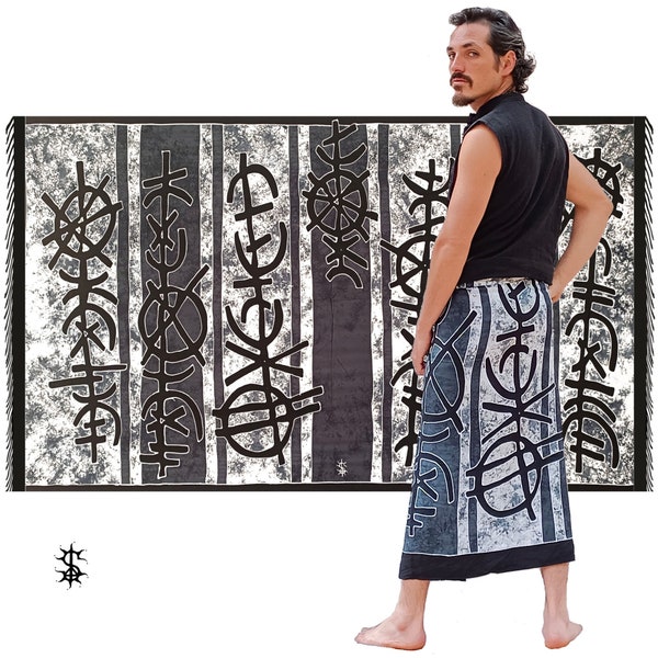 Paréo de Créateur - Reisefleisch Batik - Fait Main - Unique - Haut de Gamme - 100 % viscose - 190 cm x 115cm - Avec Mode d'Emploi