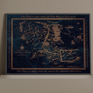 Lord of The Rings Middle Earth Map Poster Printable, Travel Digital Art, Rings of Power, Wood Engraved, Movie Map, Middle Earth Printed