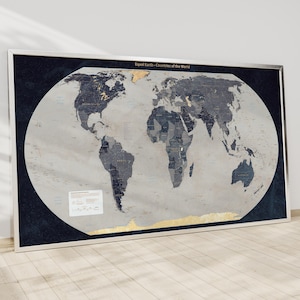 Equal Earth Map Countries of the World Poster mit Bronzeakzenten, druckbare Wandkunst