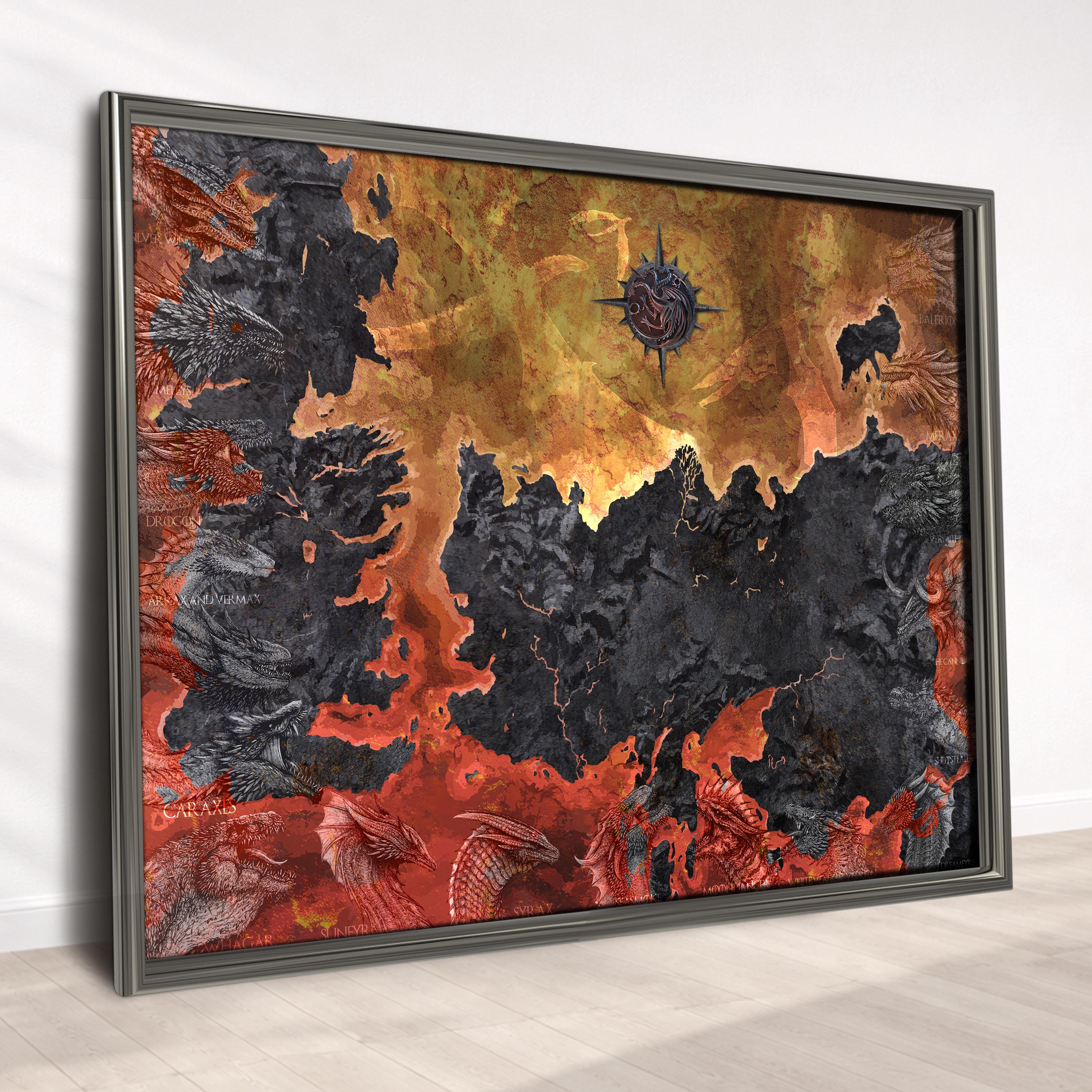 Printable Dragon Map Wall Art, Dark Fantasy World Map Poster, Medieval ...