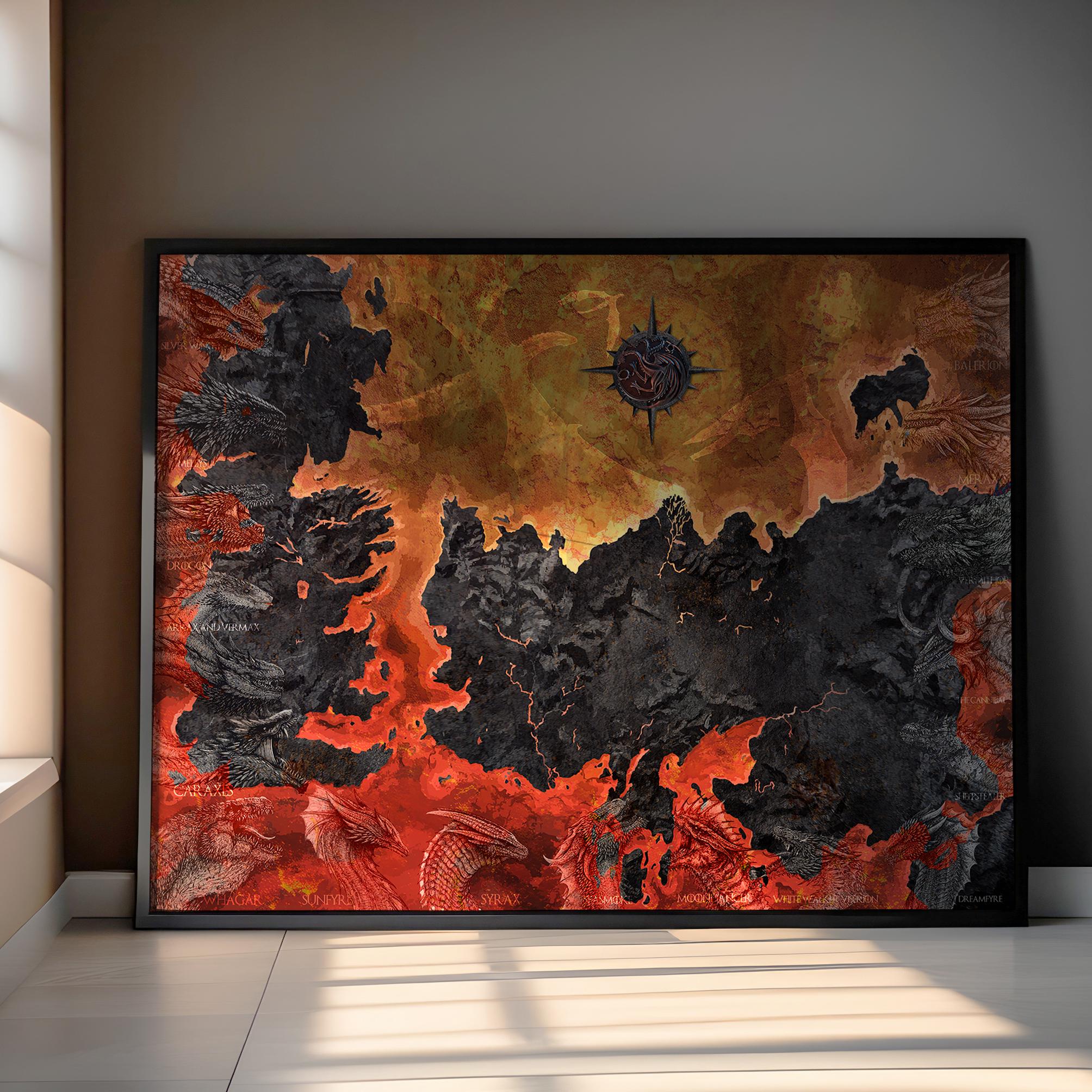 Printable Dragon Map Wall Art, Dark Fantasy World Map Poster, Medieval ...