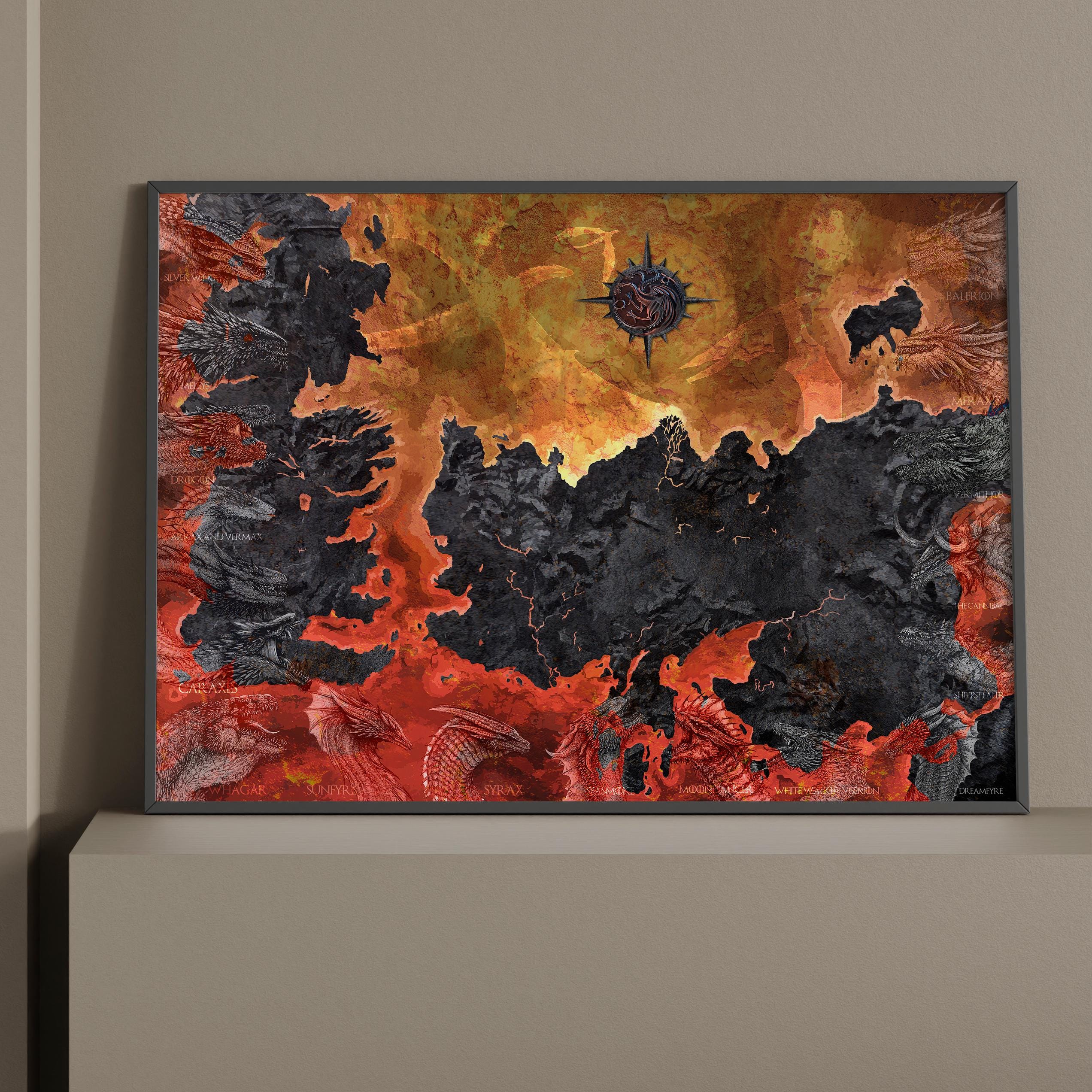 Printable Dragon Map Wall Art, Dark Fantasy World Map Poster, Medieval ...