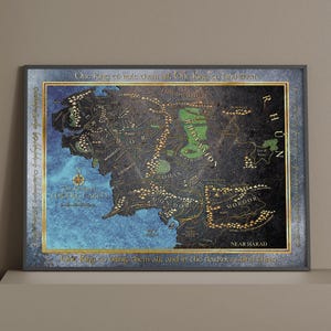 Póster imprimible del mapa de la Tierra Media de El Señor de los Anillos, arte digital de viajes, Anillos de Poder, grabado en madera, mapa de la película, Tierra Media impresa