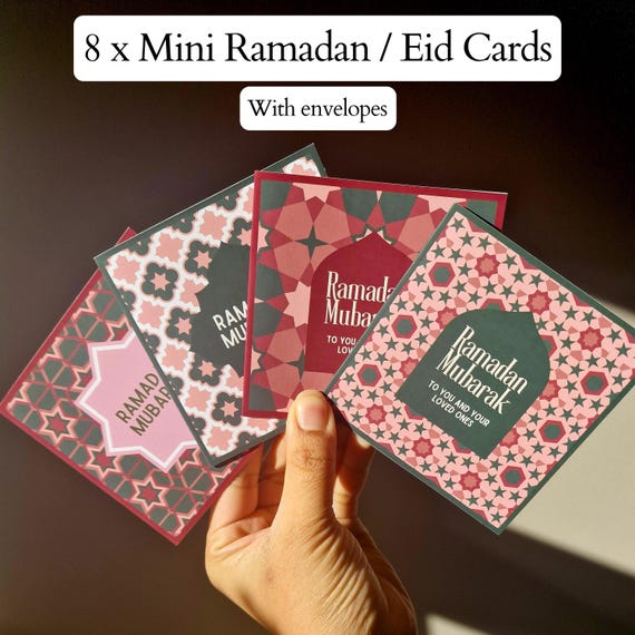 Pack of 8 Ramadan Cards | Eid Greeting Cards | With Envelopes | Islamic Gift Giving