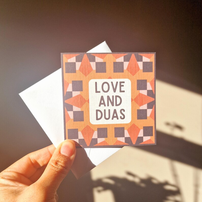 Pack of 8 mini Ramadan Eid cards with modern Islamic geometric designs, in a bright colourful colour scheme. Each mini card measures 10 x 10cm each, and comes with a white envelope. Perfect for gift giving during Ramadan and Eid.