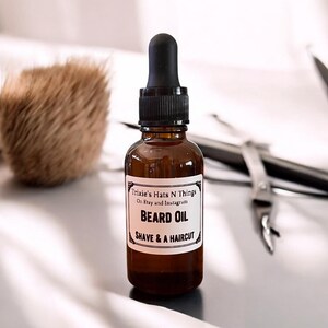 Shave and a haircut fragrance beard oil. Made with almond oil, jojoba and argan oil.
