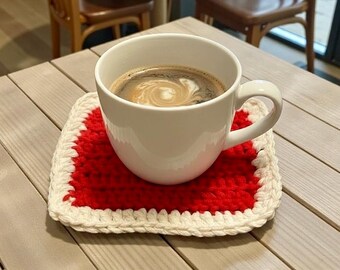 Hand crocheted cup coasters; made with a cotton/bamboo yarn blend. Set of 2