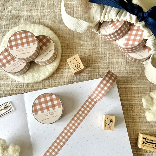 Caramel Gingham Washi Tape | Bullet Journal Washi Tape | Planner Washi Tape