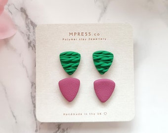 Textured Triangle Studs - 2 Pack in Plum/Forest Green