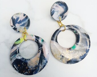 Marbled Circle Drop earrings - Black taute collection
