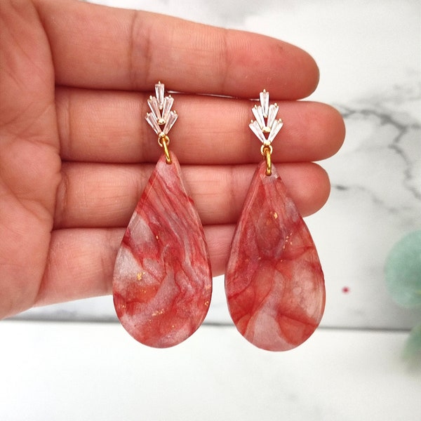 Faux Marble bloodstone teardrop earrings