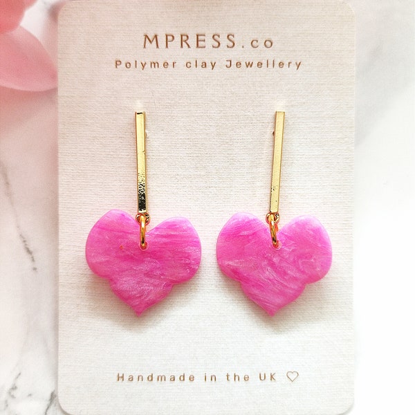 Morrocan Heart Earrings - Hot Pink Marble