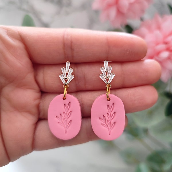 Pink floral stamp earrings