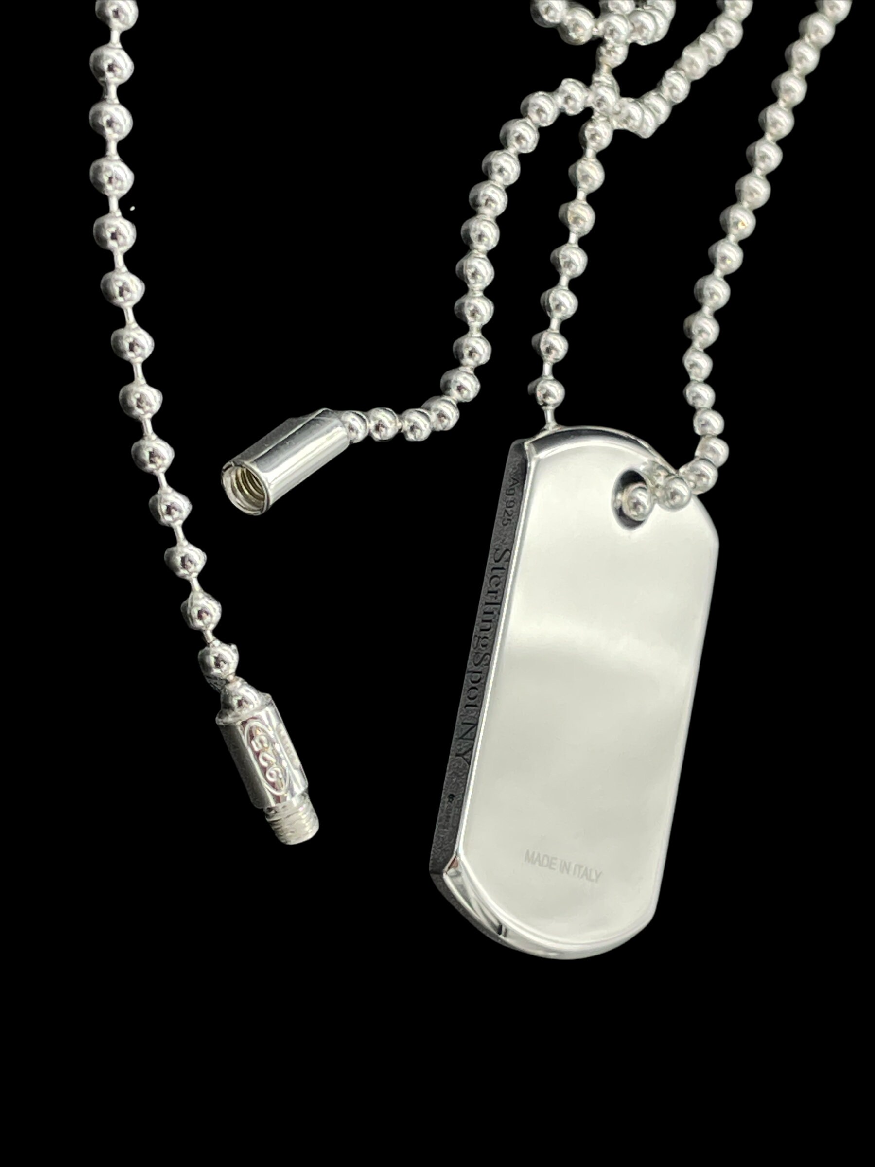 Sterling Silver I.D. Tag Pendant With 24” Sterling Silver