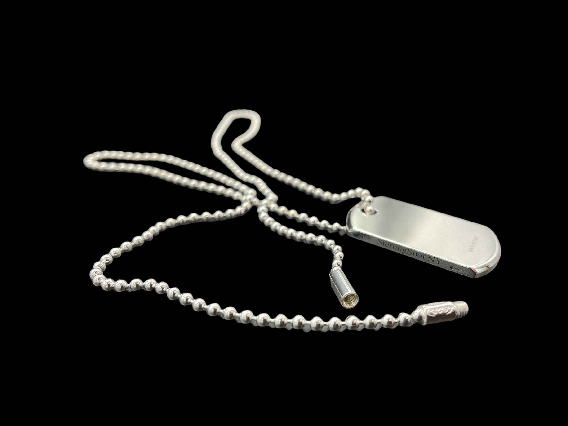 Sterling Silver I.D. Tag Pendant With 24” Sterling Silver