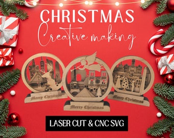 Christmas Scene laser cut/CNC file - Downloadable - Cnc router plans- Lamp vector Instant download file vector plans, cnc pattern, cnc cut