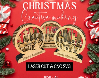 Christmas Scene laser cut/CNC file - Downloadable - Cnc router plans- Lamp vector Instant download file vector plans, cnc pattern, cnc cut