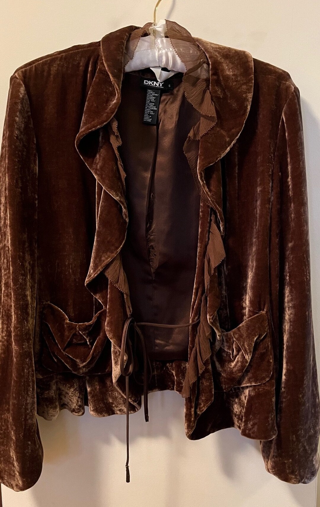 DKNY Brown Velvet and Ruffled Chiffon Jacket Size 6 - Etsy