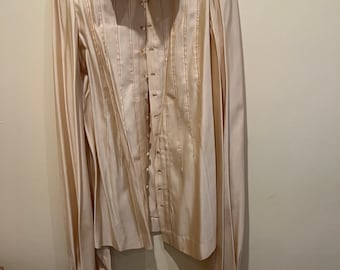Vintage 18th century style ivory silk, high-collared blouse designed by Samuel Roberts, Time magazine 1968