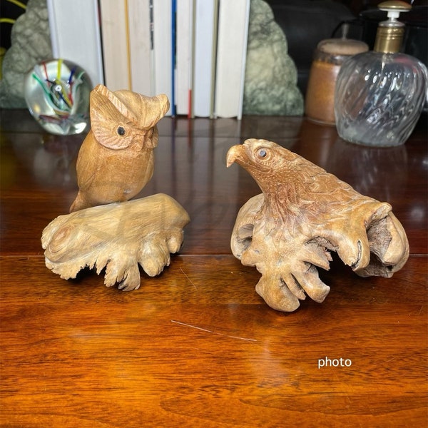 Pair of Hand Carved Birds in Chinaberry Wood