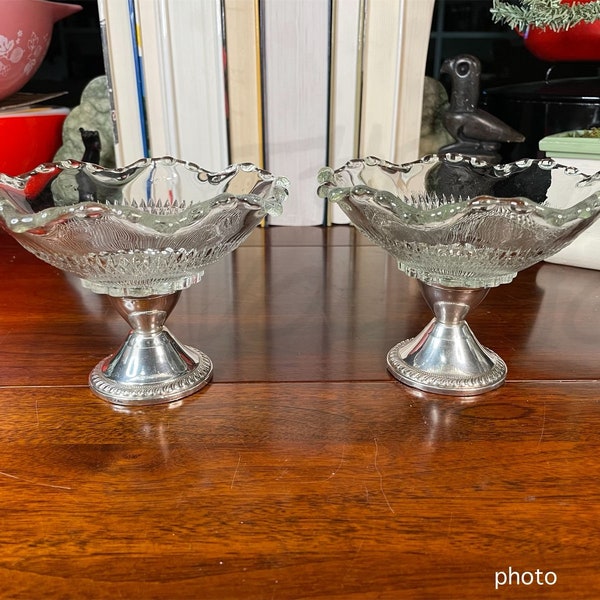 Pair of Vintage Duchin Creation Glass Candy Dish / Sterling Candle Holders
