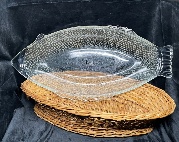 Glasbake Fish Shaped Platter and Orginal Basket W/handles Etsy