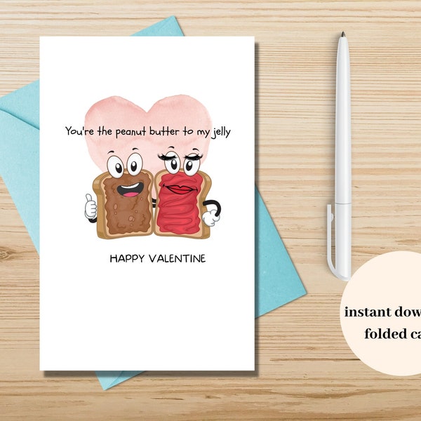 Peanut Butter Jelly Valentine Card, Valentine Day Funny Card, Valentine Blank Inside 5x7 inch Card