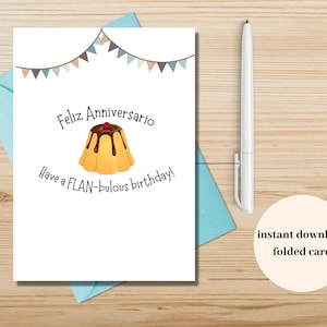 Feliz Anniversario, Flantastic Birthday Card, Happy Birthday Card, Printable Card, DIY card, 5x7 inch card