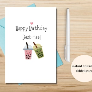 Feliz cumpleaños Best-Tea, tarjeta de cumpleaños Boba para Bestie, tarjeta de cumpleaños de un amigo, tarjeta de cumpleaños descargable
