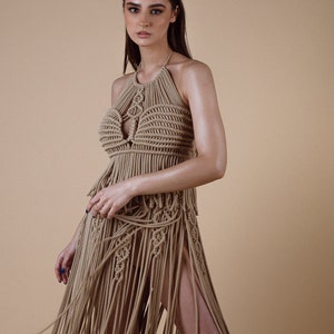 Beige Macrame Dress, Two Piece Boho Dress, Two Piece Long Dress, Vacation Outfit, Beach Outfit, Wild Style Dress, Backless Dress