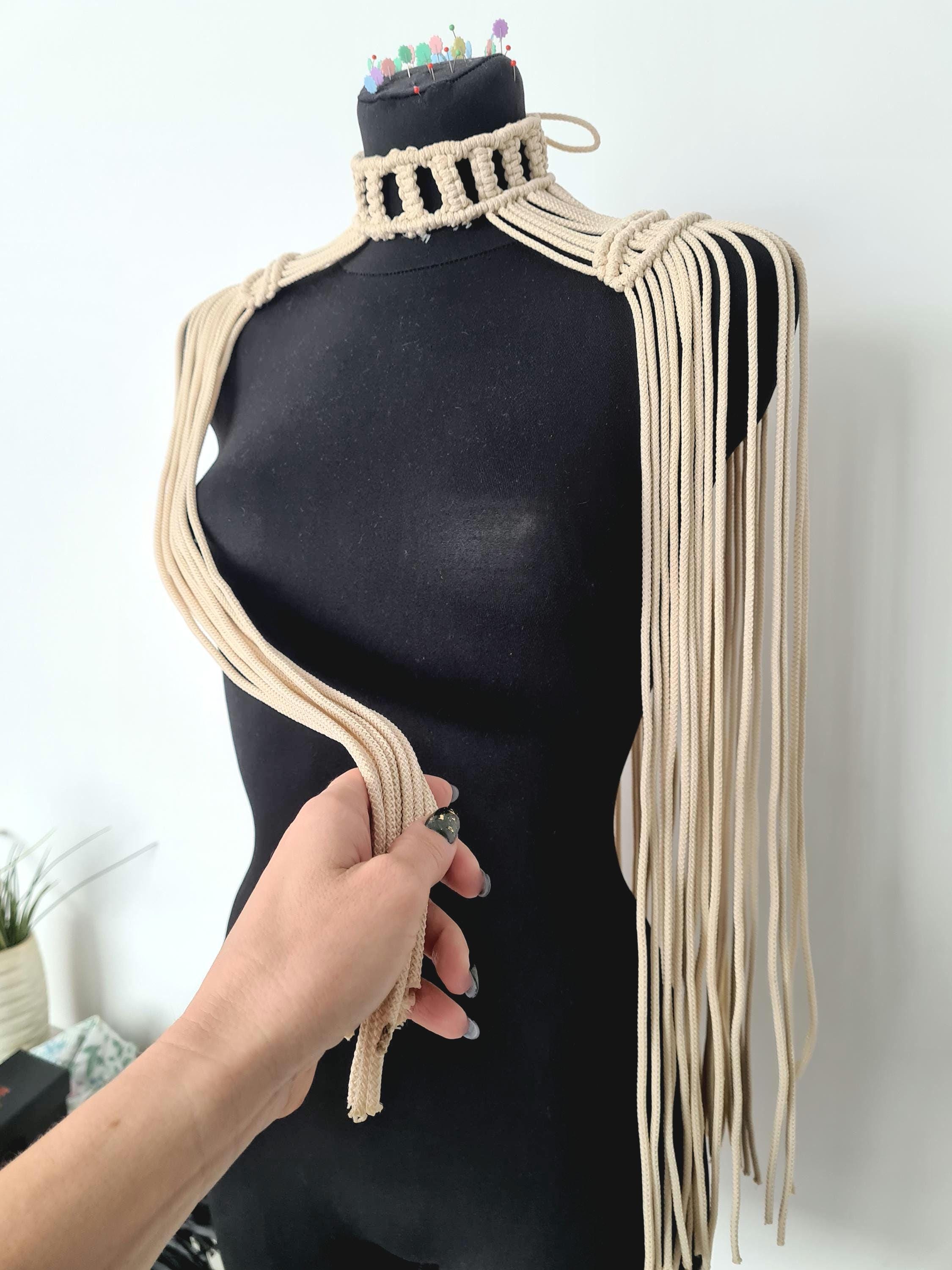 Ivory White Macrame Shoulder Accessory / Boho Festival Cape / Draping Fringe Epaulet / Handmade Bridal Shoulder Piece / Bohemian Outfit