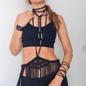 BLACK MACRAME SKIRT | Wild Beach Skirt | Beach Fringe Skirt | Handmade Long Skirt | Elegant & Dreamy Polyester Rope Flexible Macrame Skirt