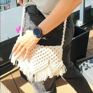 WHITE CROSSBODY BAG | Macrame Phone Bag | Vacation Mini Bag | Cotton Crossbody Bag | Bohemian Style Handmade Fashionable Mini Handbag