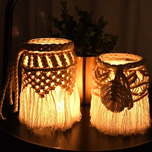 Two Macrame Candle Holders Set, Macrame Home Decor, Candle Cover, Macrame Wedding Decor, Boho Wedding Deror, Macrame Cndle Lantern