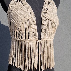 Macrame waistcoat, Tassel waistcoat, Bohemian style outfit, Beach wear