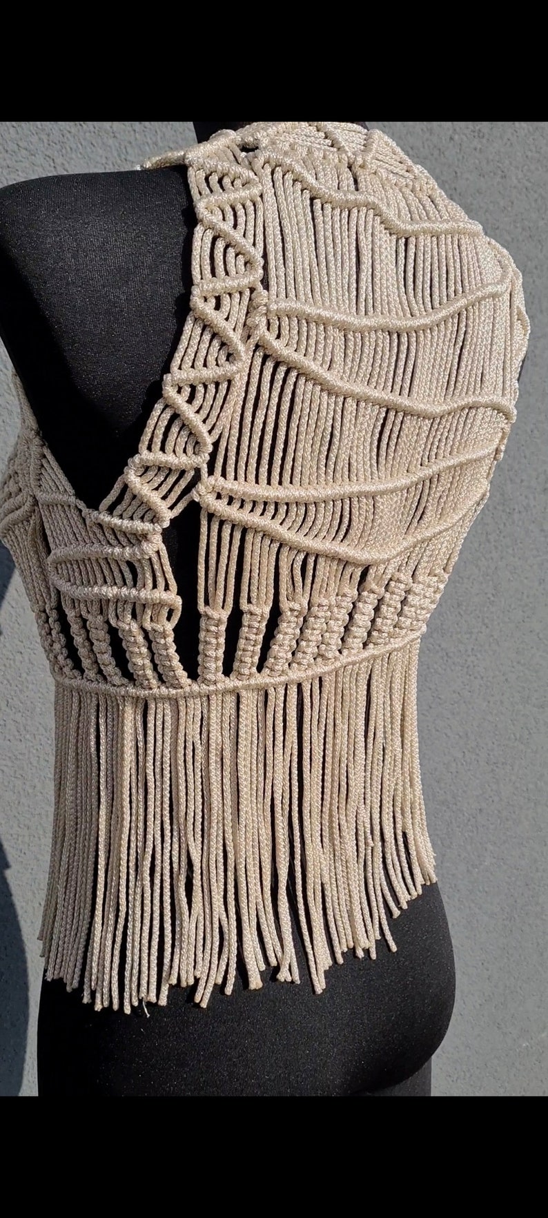 Macrame waistcoat, Tassel waistcoat, Bohemian style outfit, Beach wear