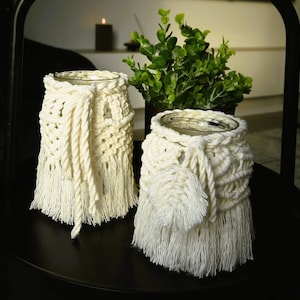 Two Macrame Candle Holders set , Macrame Home Decor, Candle Cover, Macrame Wedding Decor, Boho Wedding Deror, Bohemian Cozy, Christmas Gift