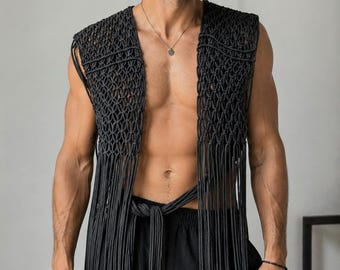 MEN's Macrame Jacket / Men's Festival Jacket / Boho Festival Outwear / Macrame For Men / Hippie Festival Fashion / Ethnic Festival Outwear