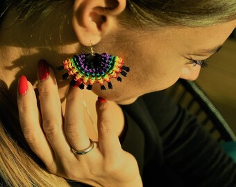 Macrame Earings, Rainbow Macrame Earings, Boho Accessories, Boho Earings, Gift For Frend, Gift For Daughter, Colorful Earings
