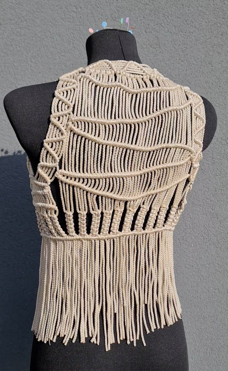 Macrame waistcoat, Tassel waistcoat, Bohemian style outfit, Beach wear
